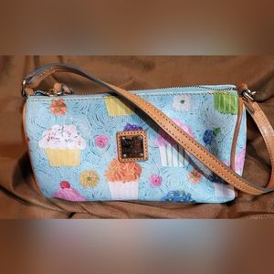 VTG DOONEY & BOURKE Light Blue Leather Cupcake Prints Small Barrel Bag